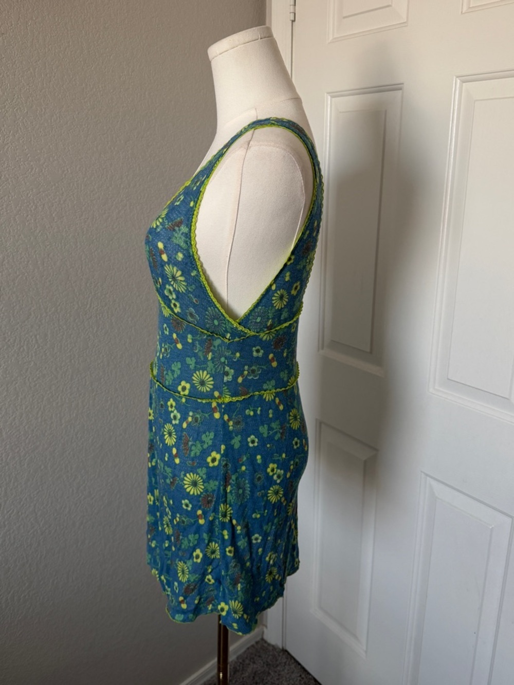 Free People Teal and Lime Floral V-Neck Tank Romper - Picture 2 of 4